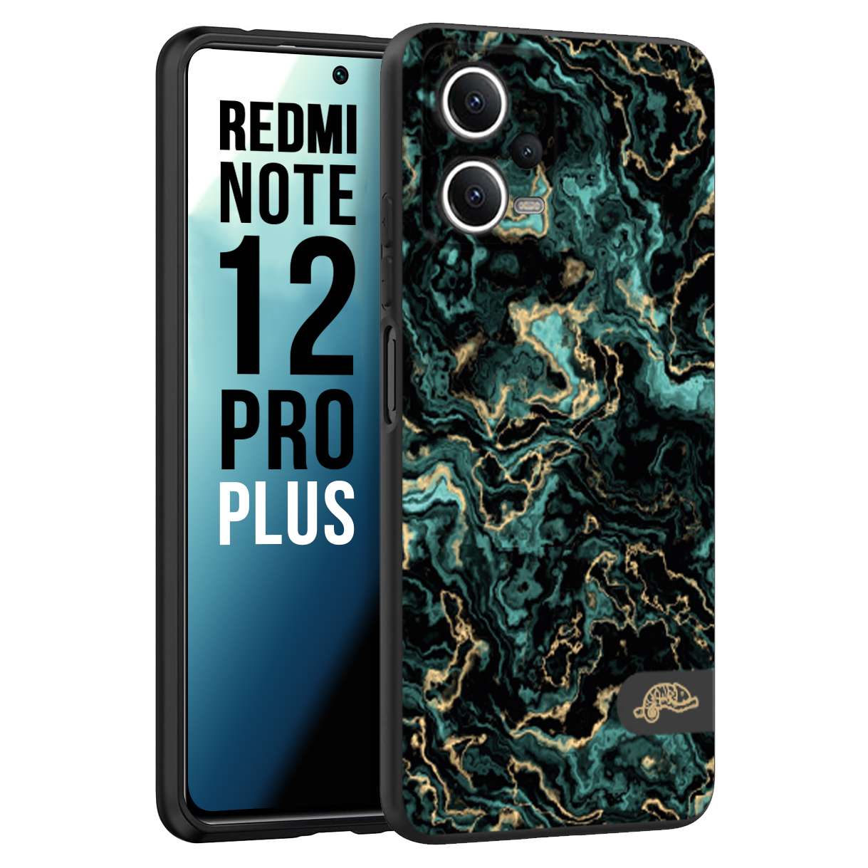 CUSTOMIZZA - Custodia cover nera morbida in tpu compatibile per Xiaomi Redmi Note 12 PRO PLUS effetto marmo marble verde green venature dorato pietra