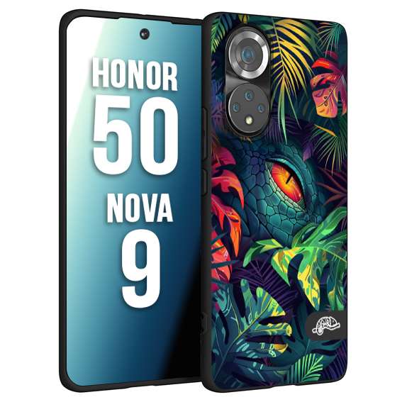 CUSTOMIZZA - Custodia cover nera morbida in tpu compatibile per Huawei Nova 9 - Honor 50 animali color giungla tropicale occhio di coccodrillo alligatore disegnato