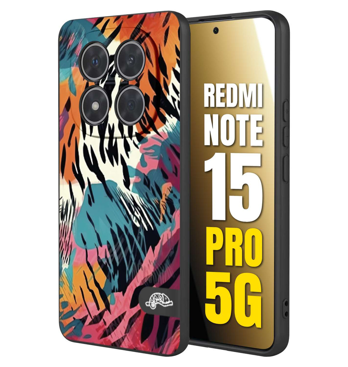 CUSTOMIZZA - Custodia cover nera morbida in tpu compatibile per Xiaomi Redmi Note 15 PRO 5G leopardato maculato tigrato tiger colorata summer color