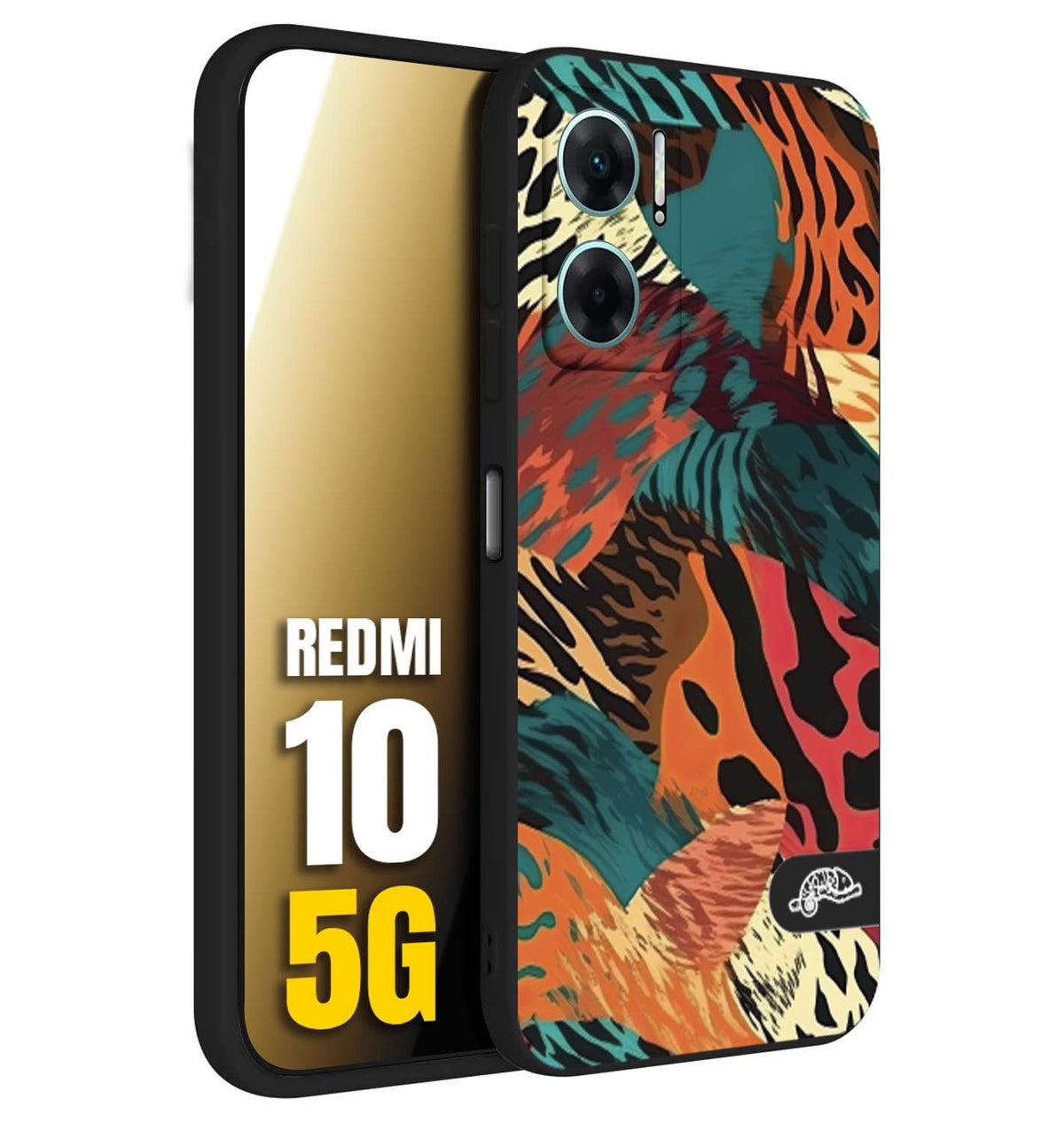 CUSTOMIZZA - Custodia cover nera morbida in tpu compatibile per Xiaomi Redmi 10 5G leopardato tigrato tiger colorata summer arancio verde fucsia