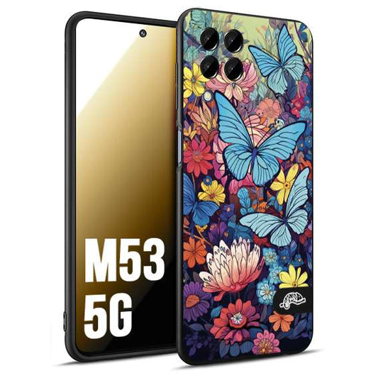 CUSTOMIZZA - Custodia cover nera morbida in tpu compatibile per Samsung M53 5G farfalle butterfly moderno donna disegnate gialla blu rosa