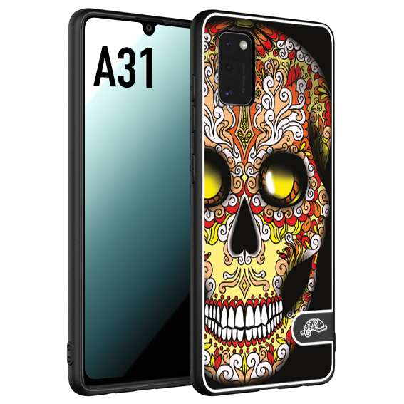 CUSTOMIZZA - Custodia cover nera morbida in tpu compatibile per Samsung A31 teschio messicano Mexican skull giallo rosso arancio