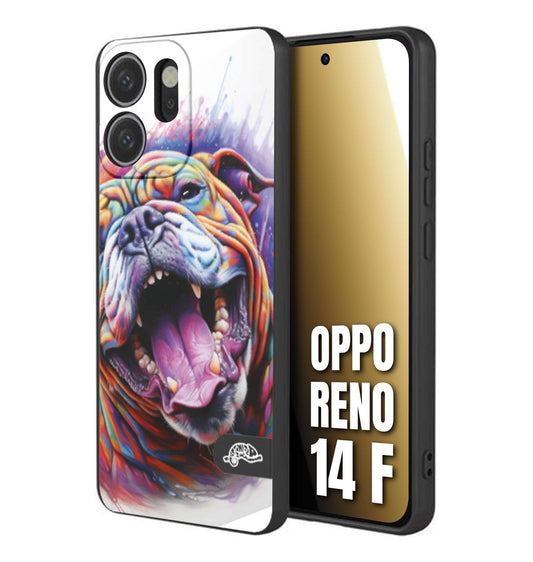 CUSTOMIZZA - Custodia cover nera morbida in tpu compatibile per Oppo Reno 14 F animali color bulldog cane dog colori vibranti disegnato schizzo