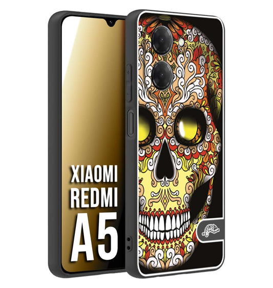 CUSTOMIZZA - Custodia cover nera morbida in tpu compatibile per Xiaomi Redmi A5 teschio messicano Mexican skull giallo rosso arancio