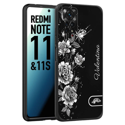 CUSTOMIZZA - Custodia cover nera morbida in tpu compatibile per Xiaomi Redmi Note 11 -  Note 11S a rilievo soft touch personalizzata nome rose fiori donna