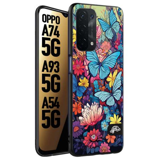 CUSTOMIZZA - Custodia cover nera morbida in tpu compatibile per Oppo A9 2020 - A5 2020 farfalle butterfly moderno donna disegnate gialla blu rosa