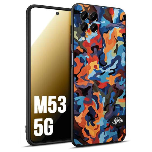 CUSTOMIZZA - Custodia cover nera morbida in tpu compatibile per Samsung M53 5G camouflage mimetico militare moderno blu arancio rosso