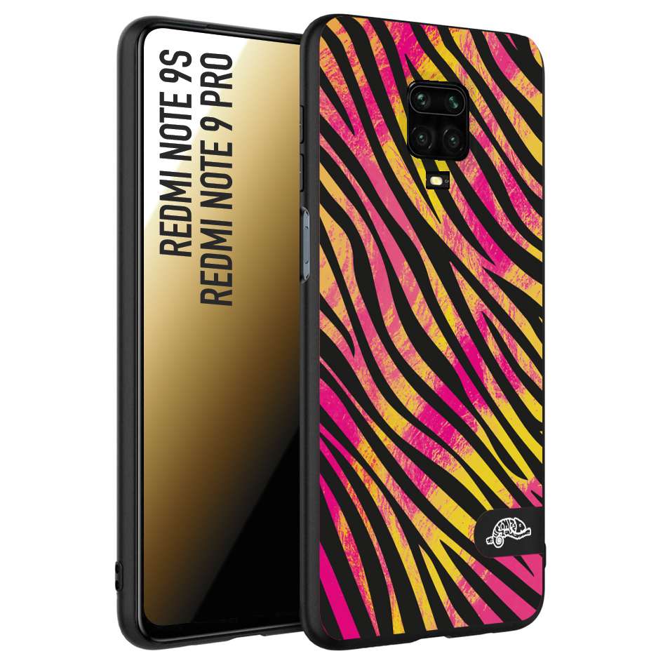 CUSTOMIZZA - Custodia cover nera morbida in tpu compatibile per Xiaomi Redmi Note 9S - Note 9 PRO zebrata maculata a rilievo soft touch donna fucsia gialla