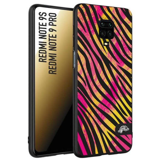 CUSTOMIZZA - Custodia cover nera morbida in tpu compatibile per Xiaomi Redmi Note 9S - Note 9 PRO zebrata maculata a rilievo soft touch donna fucsia gialla