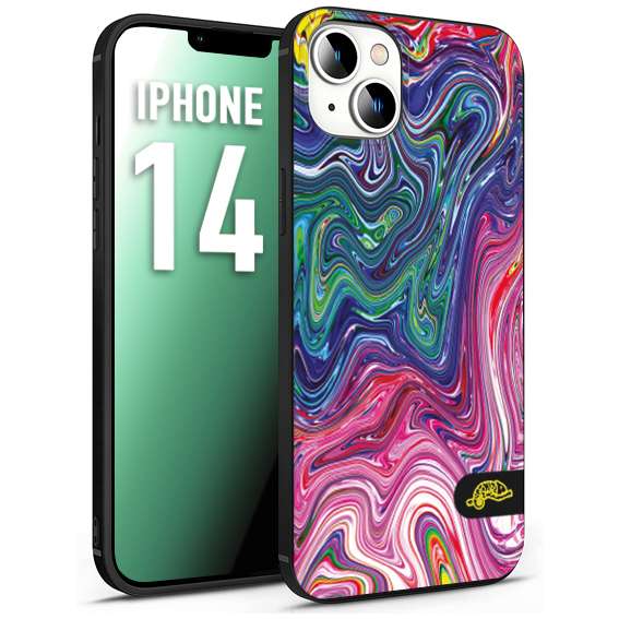 CUSTOMIZZA - Custodia cover nera morbida in tpu compatibile per iPhone 14 colorata fantasia vortice marmo arcobaleno rosa blu fucsia