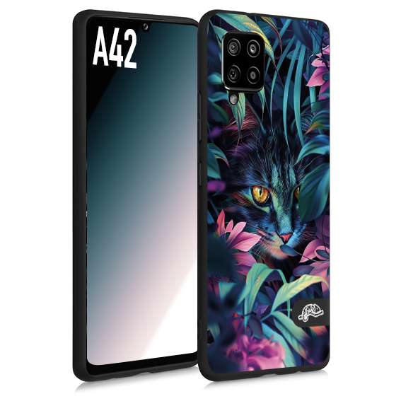 CUSTOMIZZA - Custodia cover nera morbida in tpu compatibile per Samsung A42 animali color giungla tropicale occhio di gatto colori vibranti disegnato