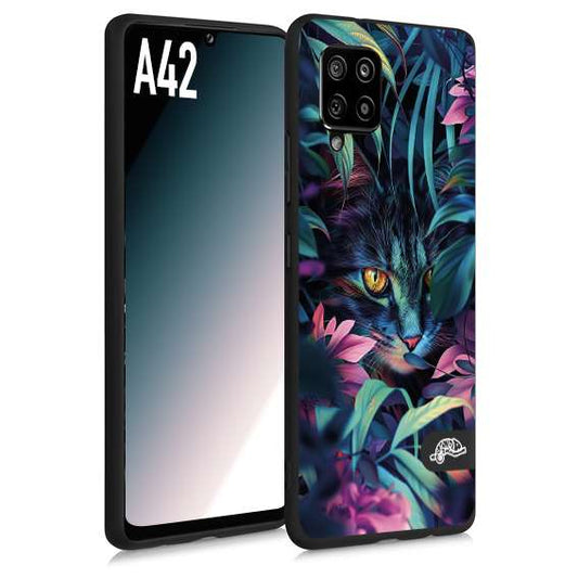 CUSTOMIZZA - Custodia cover nera morbida in tpu compatibile per Samsung A42 animali color giungla tropicale occhio di gatto colori vibranti disegnato
