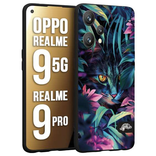 CUSTOMIZZA - Custodia cover nera morbida in tpu compatibile per Realme 9 5G - 9 PRO animali color giungla tropicale occhio di gatto colori vibranti disegnato