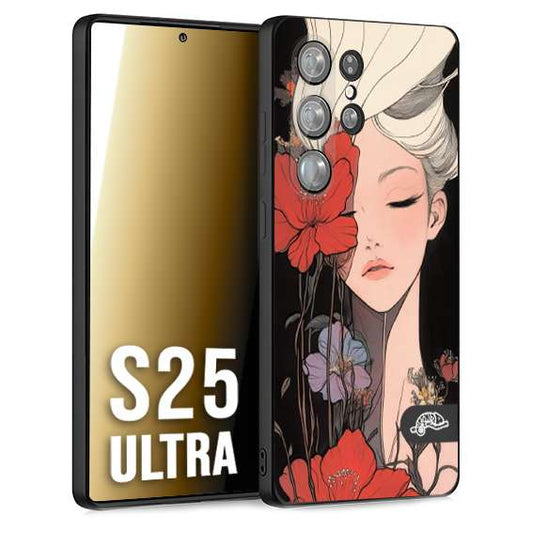 CUSTOMIZZA - Custodia cover nera morbida in tpu compatibile per Samsung S25 ULTRA woman flower Fantasia Floreale Design Donna e Fiori, Retro Artistico