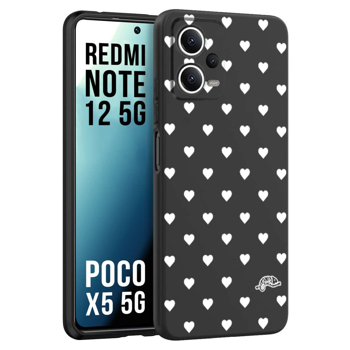 CUSTOMIZZA - Custodia cover nera morbida in tpu compatibile per Xiaomi Redmi Note 12 5G - POCO X5 5G cuori pois bianchi donna pin up vintage