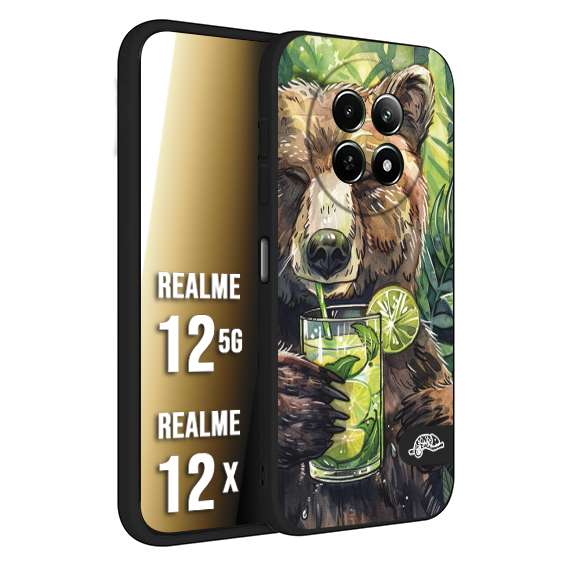 CUSTOMIZZA - Custodia cover nera morbida in tpu compatibile per Realme 12 5G - 12X fiori estate disegnata cocktails animali simpatici orso bear negroni