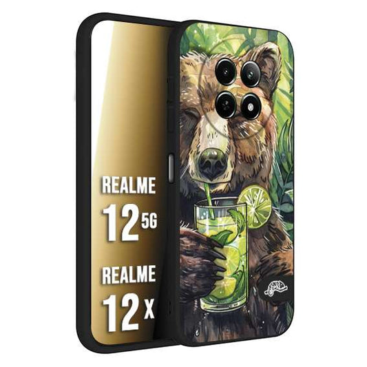 CUSTOMIZZA - Custodia cover nera morbida in tpu compatibile per Realme 12 5G - 12X fiori estate disegnata cocktails animali simpatici orso bear negroni