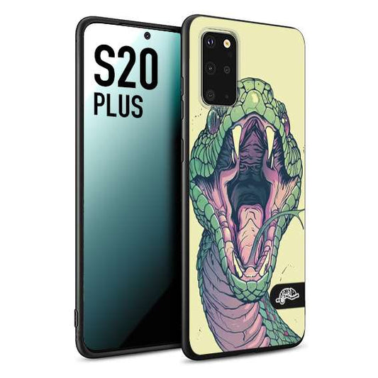 CUSTOMIZZA - Custodia cover nera morbida in tpu compatibile per Samsung S20 PLUS snake yellow green serpente tatuaggio tattoo disegnato a mano