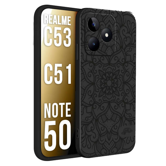 CUSTOMIZZA - Custodia cover nera morbida in tpu compatibile per Oppo Realme C53 - C51 - NOTE 50 mandala nero fiore vedo non vedo donna