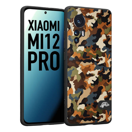 CUSTOMIZZA - Custodia cover nera morbida in tpu compatibile per Xiaomi 12 PRO camouflage mimetico militare moderno blu marrone beige