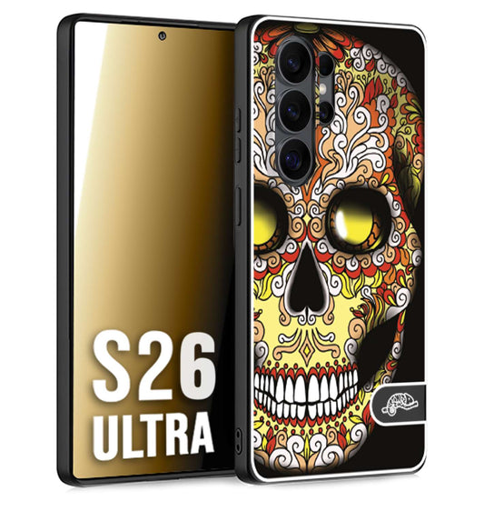 CUSTOMIZZA - Custodia cover nera morbida in tpu compatibile per Samsung S26 ULTRA teschio messicano Mexican skull giallo rosso arancio