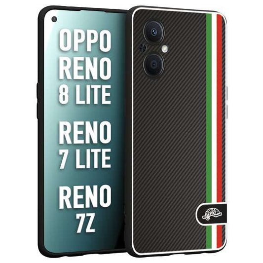 CUSTOMIZZA - Custodia cover nera morbida in tpu compatibile per Oppo Reno 7 Lite - 8 Lite - 7Z effetto fibra di carbonio bandiera Italia made in Italy
