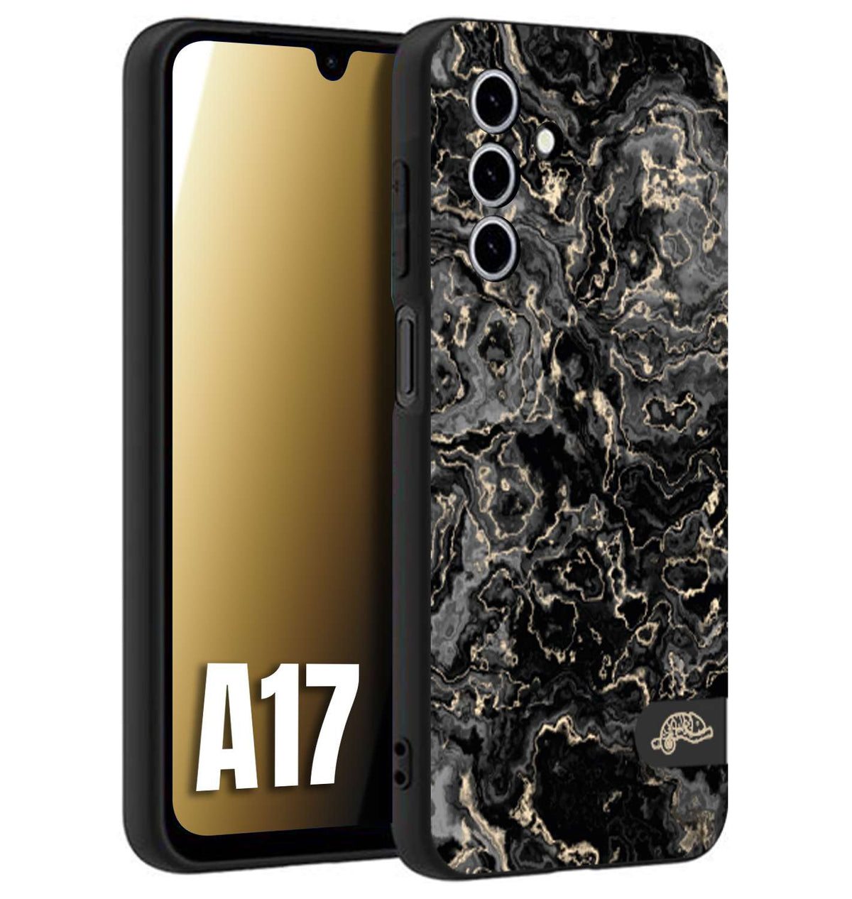 CUSTOMIZZA - Custodia cover nera morbida in tpu compatibile per Samsung A17 effetto marmo marble nero black venature dorato pietra