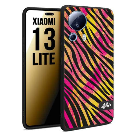 CUSTOMIZZA - Custodia cover nera morbida in tpu compatibile per Xiaomi 13 LITE zebrata maculata a rilievo soft touch donna fucsia gialla