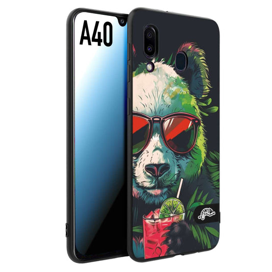 CUSTOMIZZA - Custodia cover nera morbida in tpu compatibile per Samsung A40 estate disegnata cocktails animali simpatici panda mojito