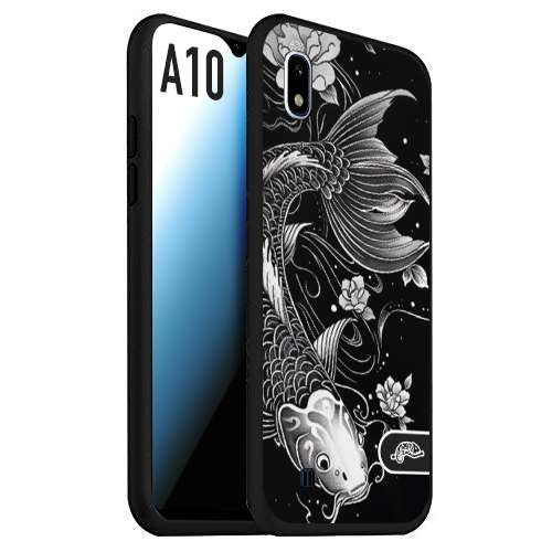 CUSTOMIZZA - Custodia cover nera morbida in tpu compatibile per Samsung A10 carpa koi black and white bianco a rilievo disegnato tattoo tatuaggio