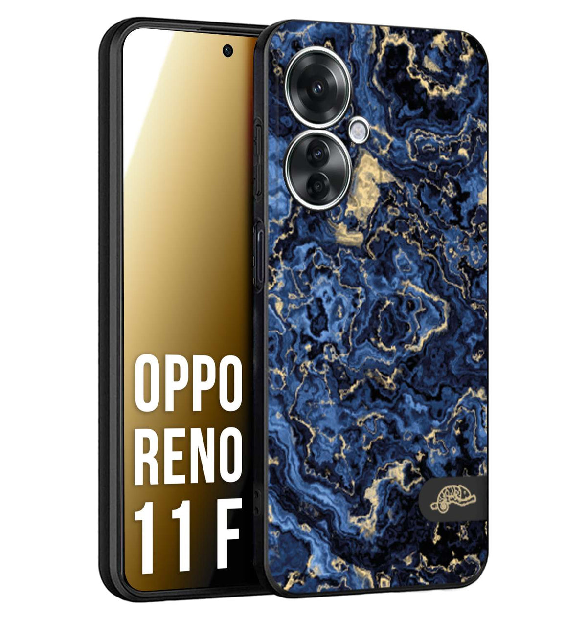 CUSTOMIZZA - Custodia cover nera morbida in tpu compatibile per Oppo Reno 11 F 5G effetto marmo marble blu venature dorato psichedelico