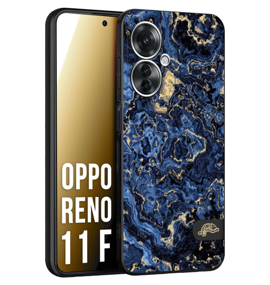 CUSTOMIZZA - Custodia cover nera morbida in tpu compatibile per Oppo Reno 11 F 5G effetto marmo marble blu venature dorato psichedelico