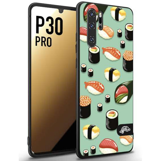 CUSTOMIZZA - Custodia cover nera morbida in tpu compatibile per Huawei P30 PRO sushi disegni giapponese nighiri acquamarina verde