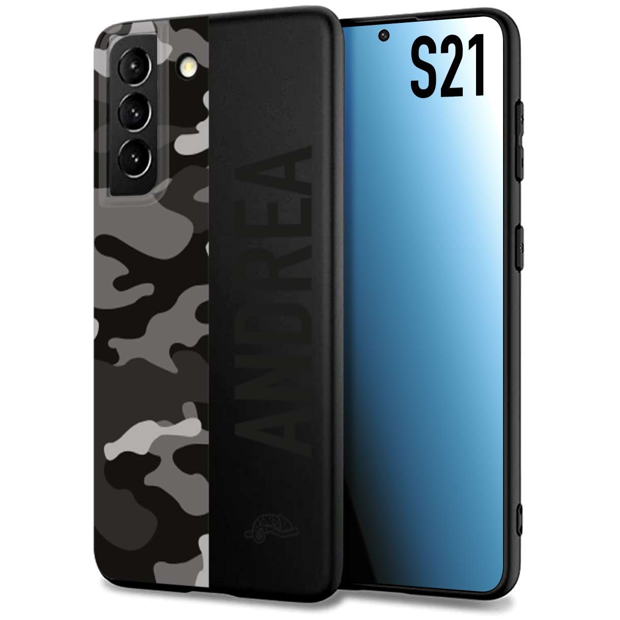 CUSTOMIZZA - Custodia cover nera morbida in tpu compatibile per Samsung S21 camouflage mimetico militare personalizzata nome