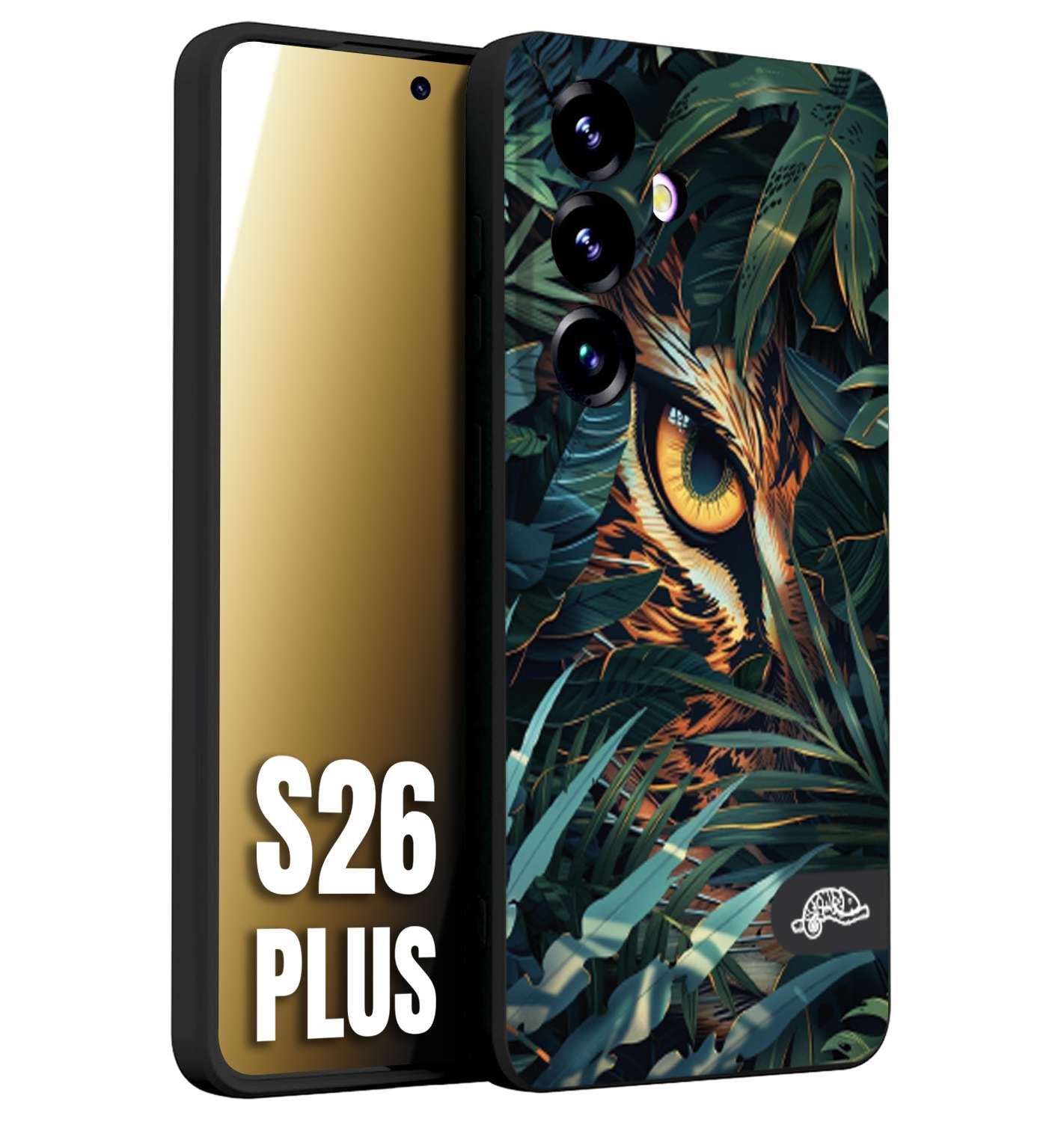 CUSTOMIZZA - Custodia cover nera morbida in tpu compatibile per Samsung S26 PLUS animali color giungla tropicale occhio di giaguaro felino disegnato