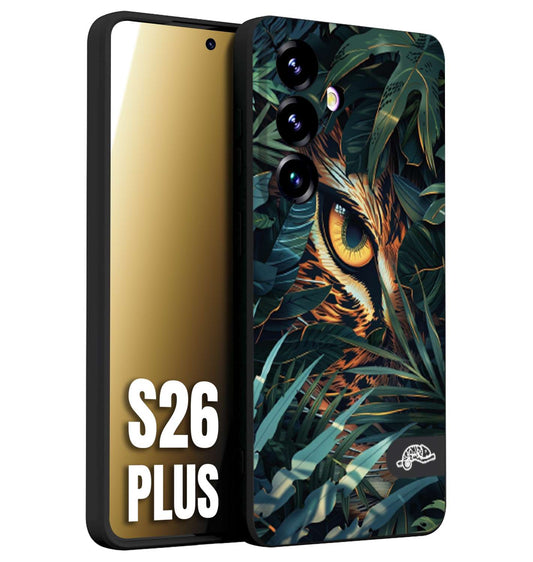 CUSTOMIZZA - Custodia cover nera morbida in tpu compatibile per Samsung S26 PLUS animali color giungla tropicale occhio di giaguaro felino disegnato