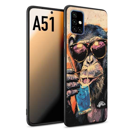 CUSTOMIZZA - Custodia cover nera morbida in tpu compatibile per Samsung A51 estate disegnata cocktails animali simpatici scimmia monkey negroni