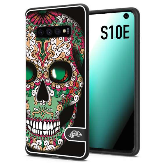 CUSTOMIZZA - Custodia cover nera morbida in tpu compatibile per Samsung S10E teschio messicano Mexican skull verde fucsia