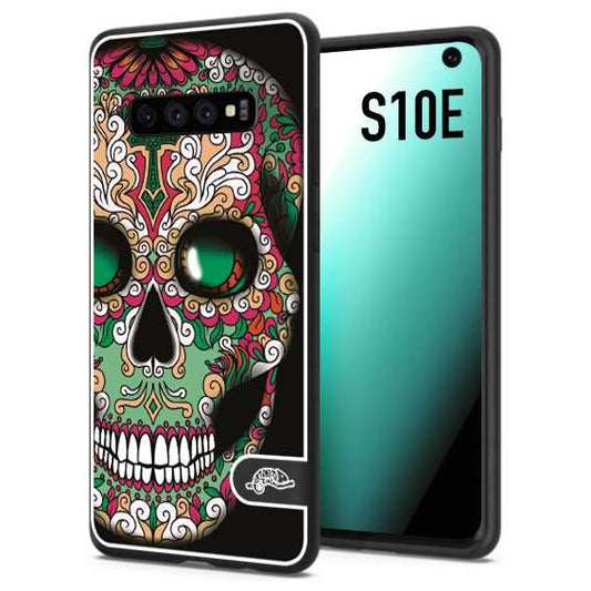 CUSTOMIZZA - Custodia cover nera morbida in tpu compatibile per Samsung S10E teschio messicano Mexican skull verde fucsia