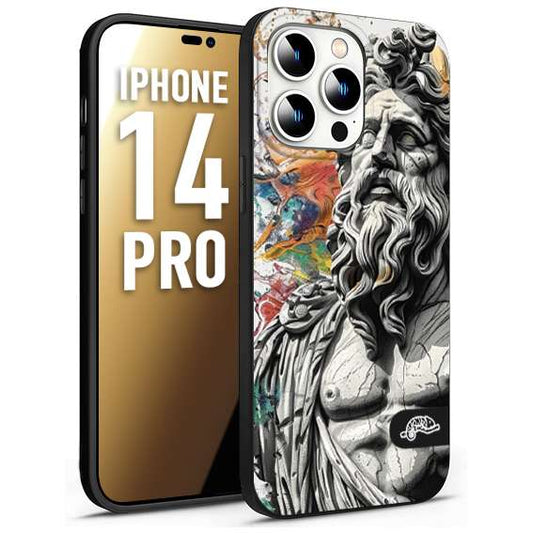 CUSTOMIZZA - Custodia cover nera morbida in tpu compatibile per iPhone 14 PRO statua colorata moderna antico tattoo splash color