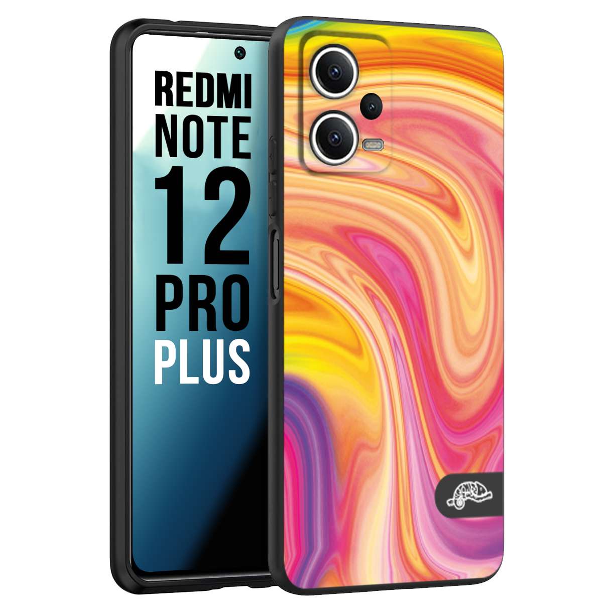 CUSTOMIZZA - Custodia cover nera morbida in tpu compatibile per Xiaomi Redmi Note 12 PRO PLUS colorata fantasia vortice marmo onde rosa fucsia gialla