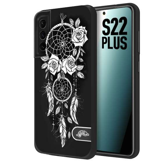 CUSTOMIZZA - Custodia cover nera morbida in tpu compatibile per Samsung S22 PLUS acchiappasogni dreamcatcher black and white bianco a rilievo disegnato tattoo tatuaggio