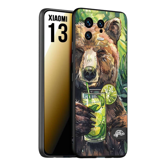 CUSTOMIZZA - Custodia cover nera morbida in tpu compatibile per Xiaomi 13 estate disegnata cocktails animali simpatici orso bear negroni