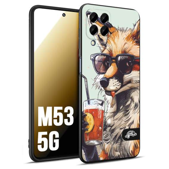 CUSTOMIZZA - Custodia cover nera morbida in tpu compatibile per Samsung M53 5G estate disegnata cocktails animali simpatici fox volpe negroni