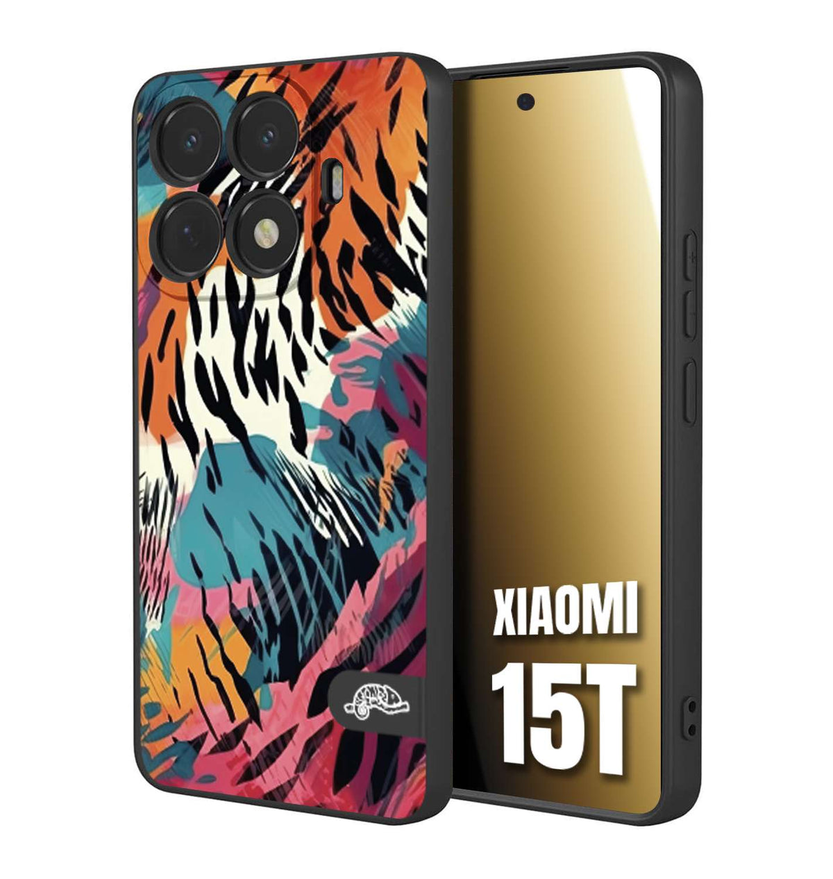 CUSTOMIZZA - Custodia cover nera morbida in tpu compatibile per Xiaomi 15T leopardato maculato tigrato tiger colorata summer color