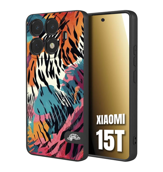 CUSTOMIZZA - Custodia cover nera morbida in tpu compatibile per Xiaomi 15T leopardato maculato tigrato tiger colorata summer color