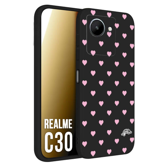 CUSTOMIZZA - Custodia cover nera morbida in tpu compatibile per Oppo Realme C30 cuori pois rosa su nero donna pin up vintage