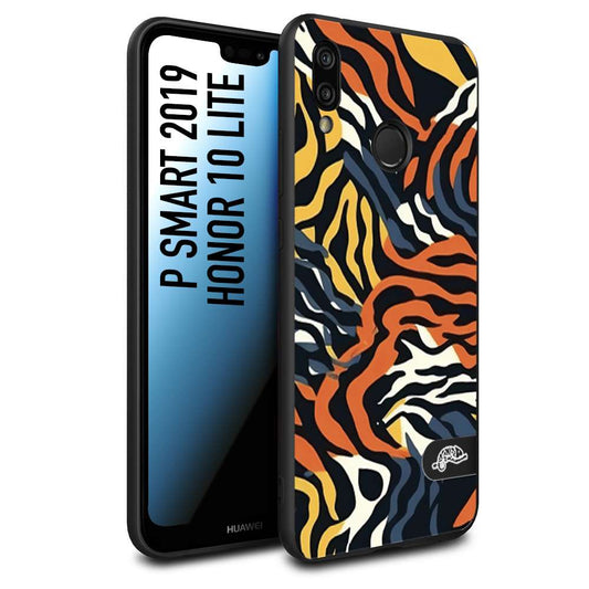 CUSTOMIZZA - Custodia cover nera morbida in tpu compatibile per Huawei P SMART 2019 leopardato maculato tigrato tiger colorata gialla blu arancio