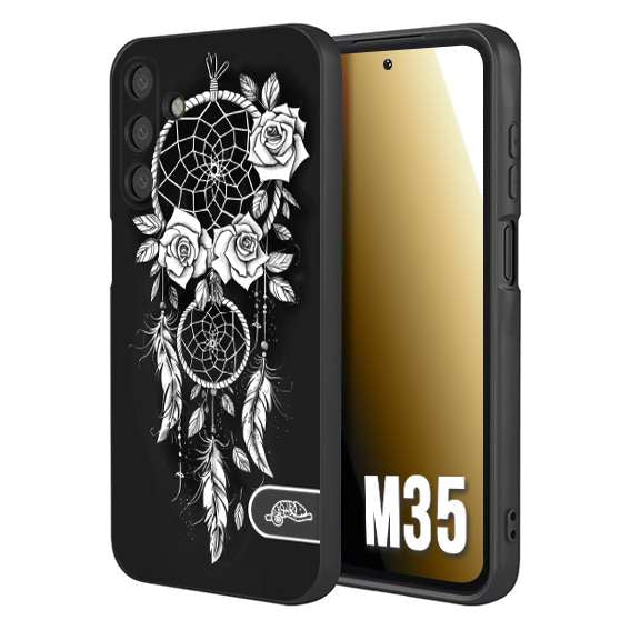 CUSTOMIZZA - Custodia cover nera morbida in tpu compatibile per Samsung M35 acchiappasogni dreamcatcher black and white bianco a rilievo disegnato tattoo tatuaggio