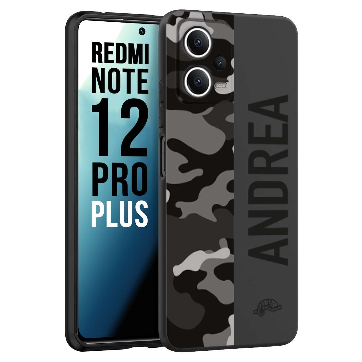 CUSTOMIZZA - Custodia cover nera morbida in tpu compatibile per Xiaomi Redmi Note 12 PRO PLUS camouflage mimetico militare personalizzata nome